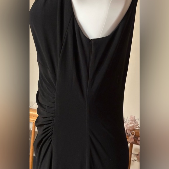 Chaps Black Halter Maxi Dress Beaded Neck Line & Key Hole. Long Slit Side Sz 12 - Picture 9 of 11
